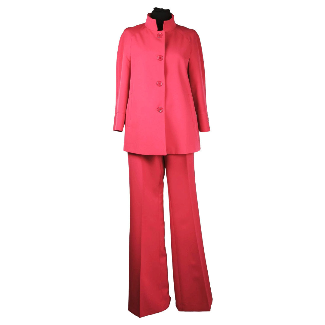 Completo Tailleur Giacca e Pantaloni Collo Coreana Ciliegia