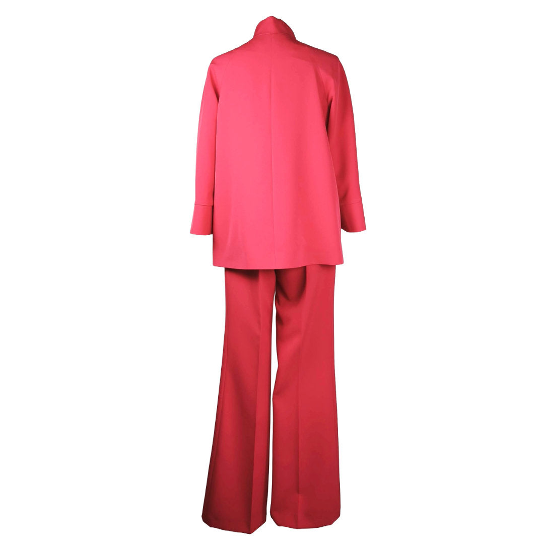Completo Tailleur Giacca e Pantaloni Collo Coreana Ciliegia