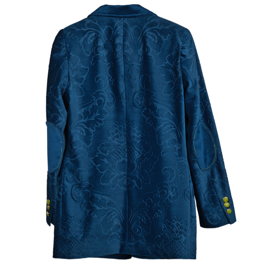 Giacca Donna Damascato Blu Reale con Bottoni a Contrasto