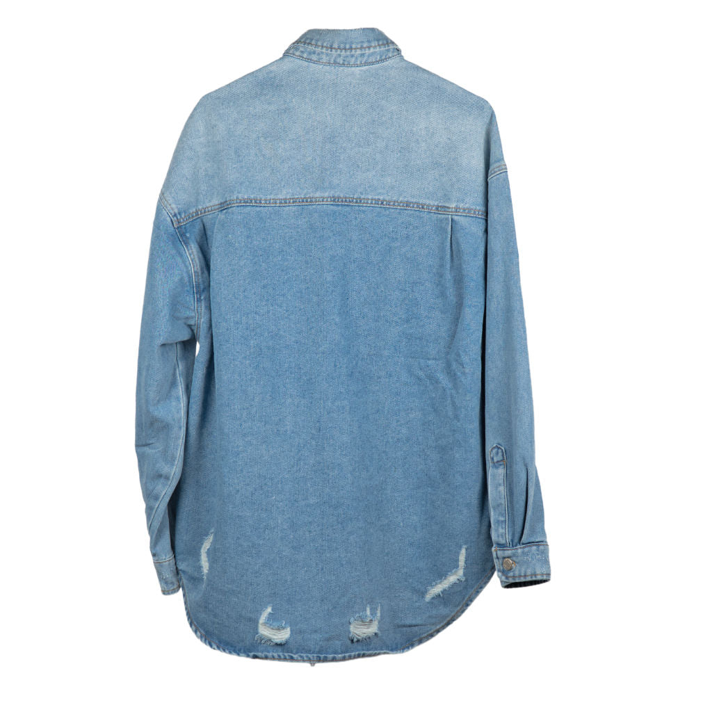 Giacca Donna Denim Lavato con Dettagli Destroy