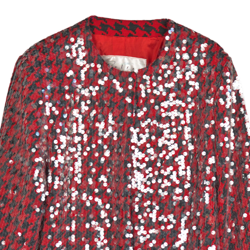 Giacca Donna Rosso Nero con Paillettes Argentate