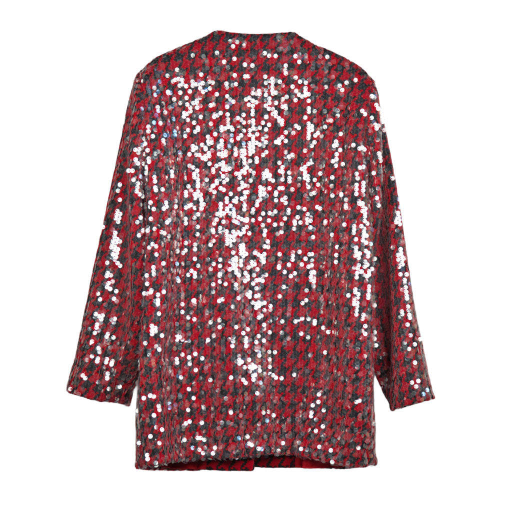 Giacca Donna Rosso Nero con Paillettes Argentate