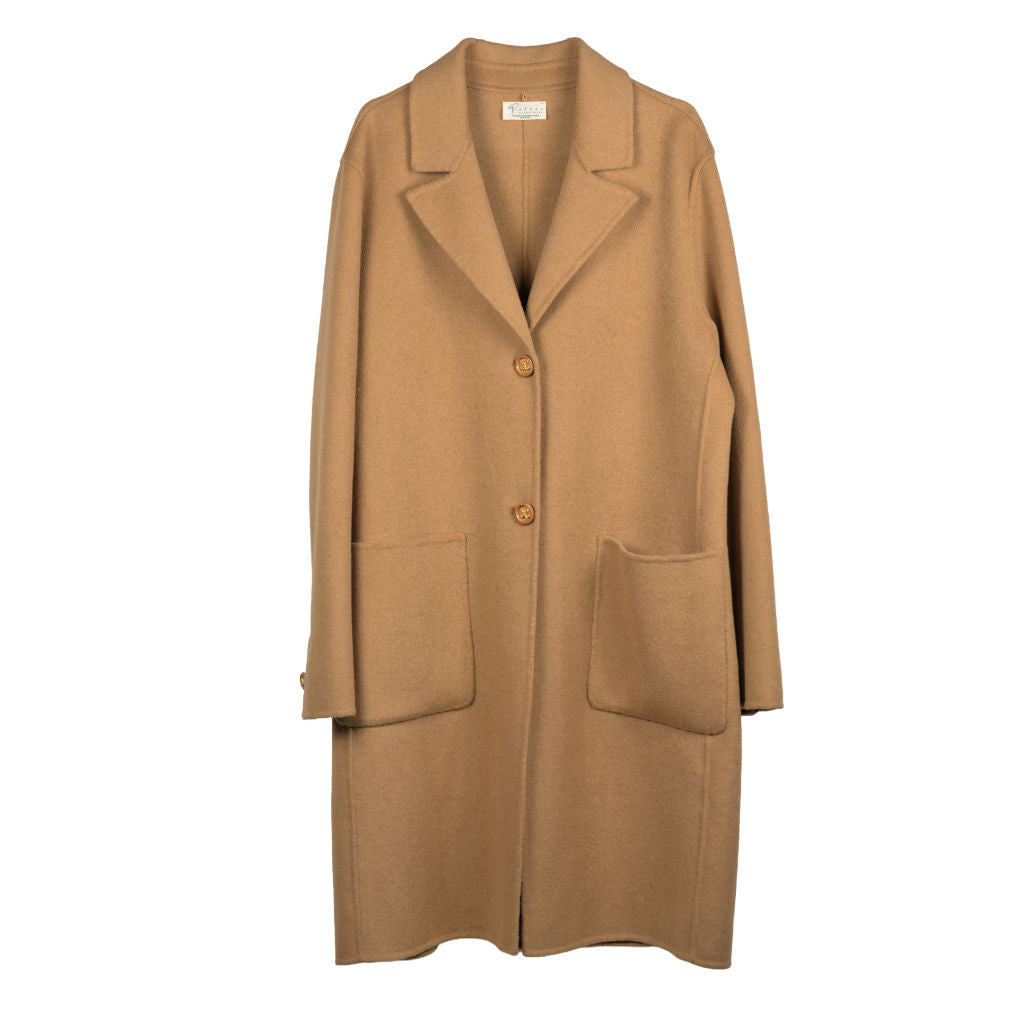 Cappotto Donna Cammello in Lana con Bottoni Dorati
