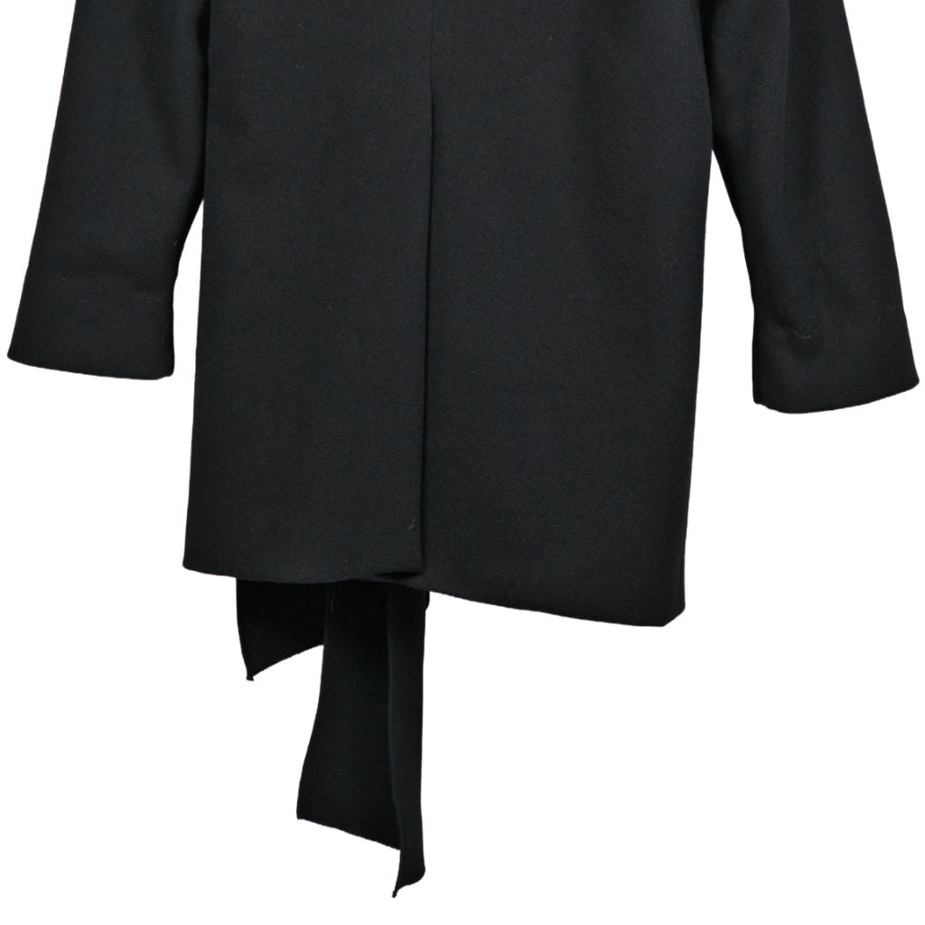 Cappotto Donna Nero Sartoriale in Lana con Cintura Laterale