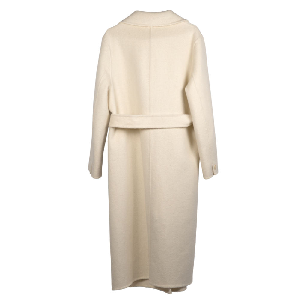 Cappotto Donna Bianco con Cintura e Revers Ampi