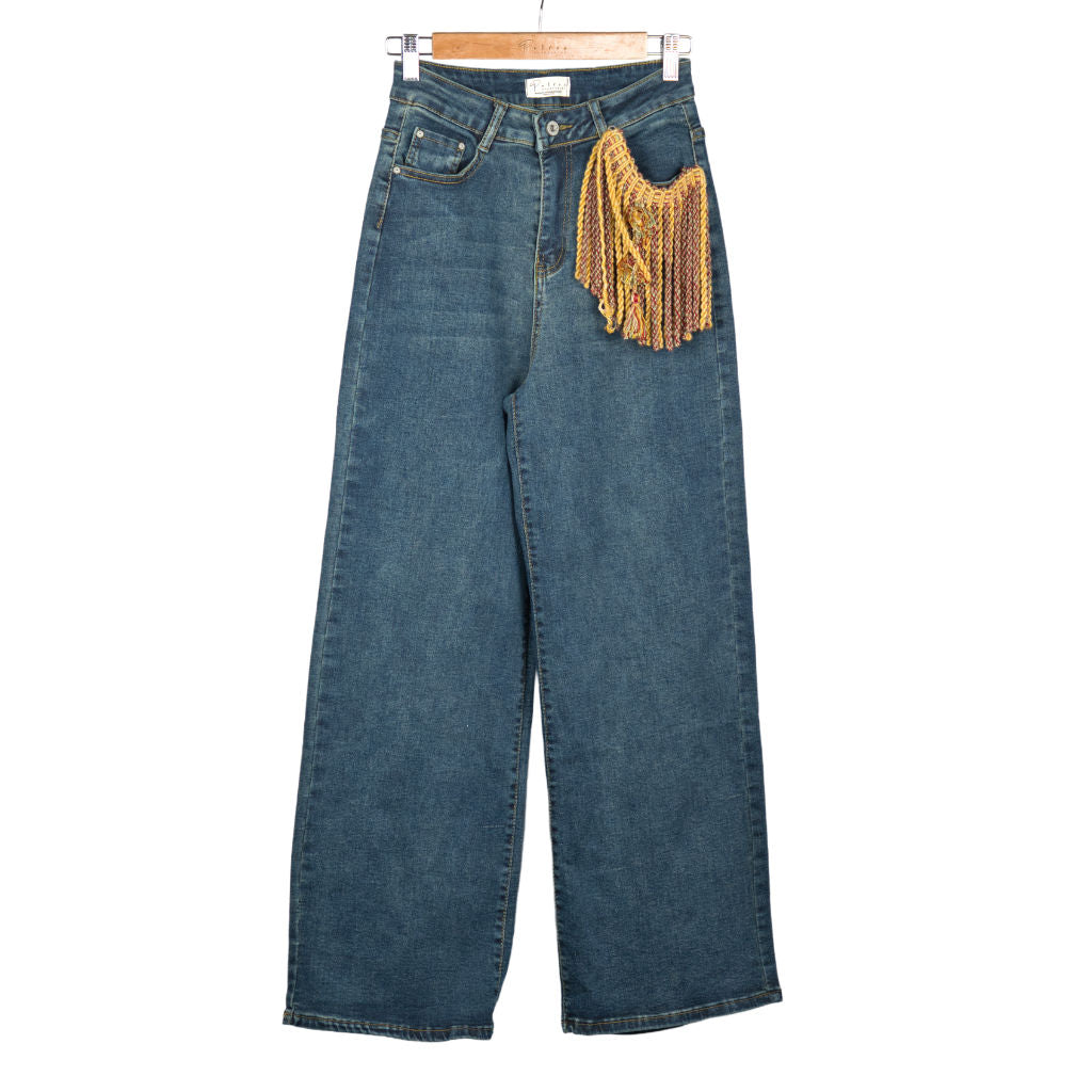 Jeans Donna Wide Leg Frange