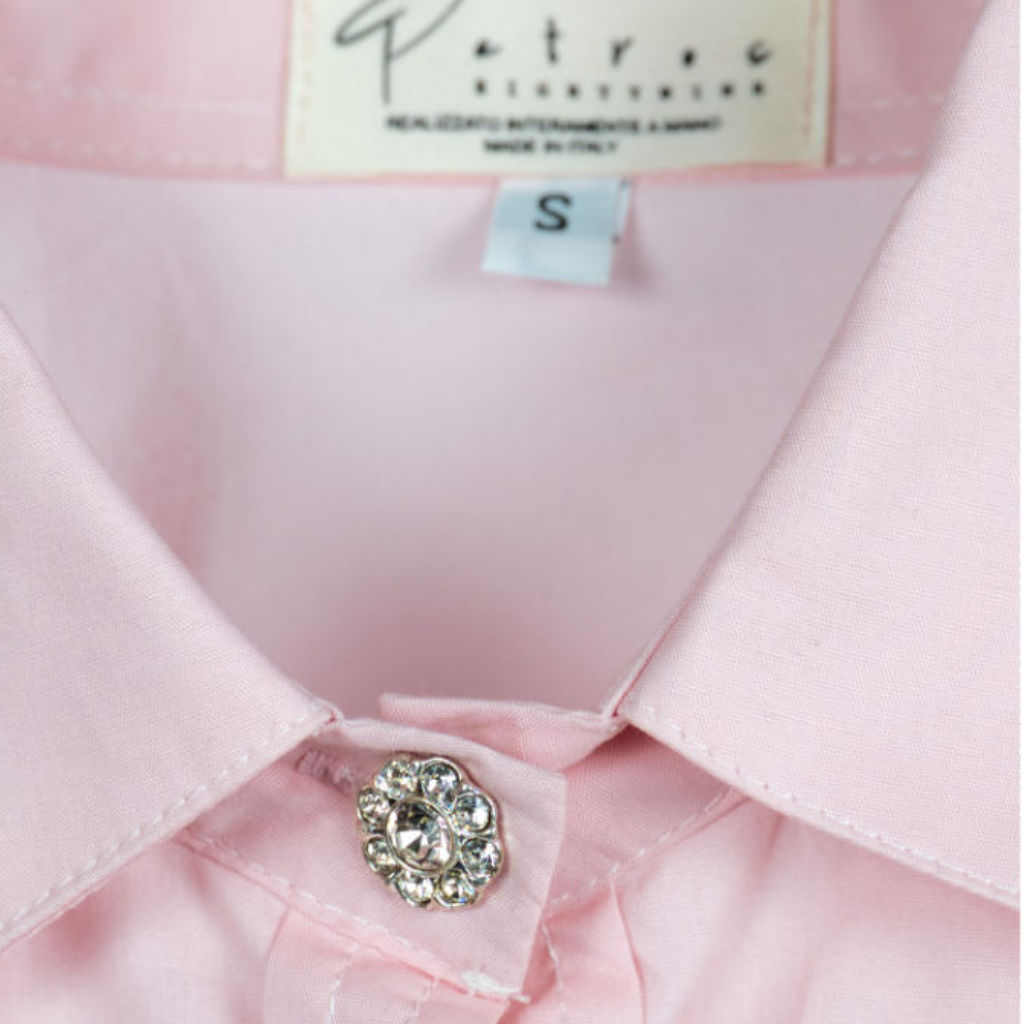Camicia Donna Rosa con Bottoni Gioiello
