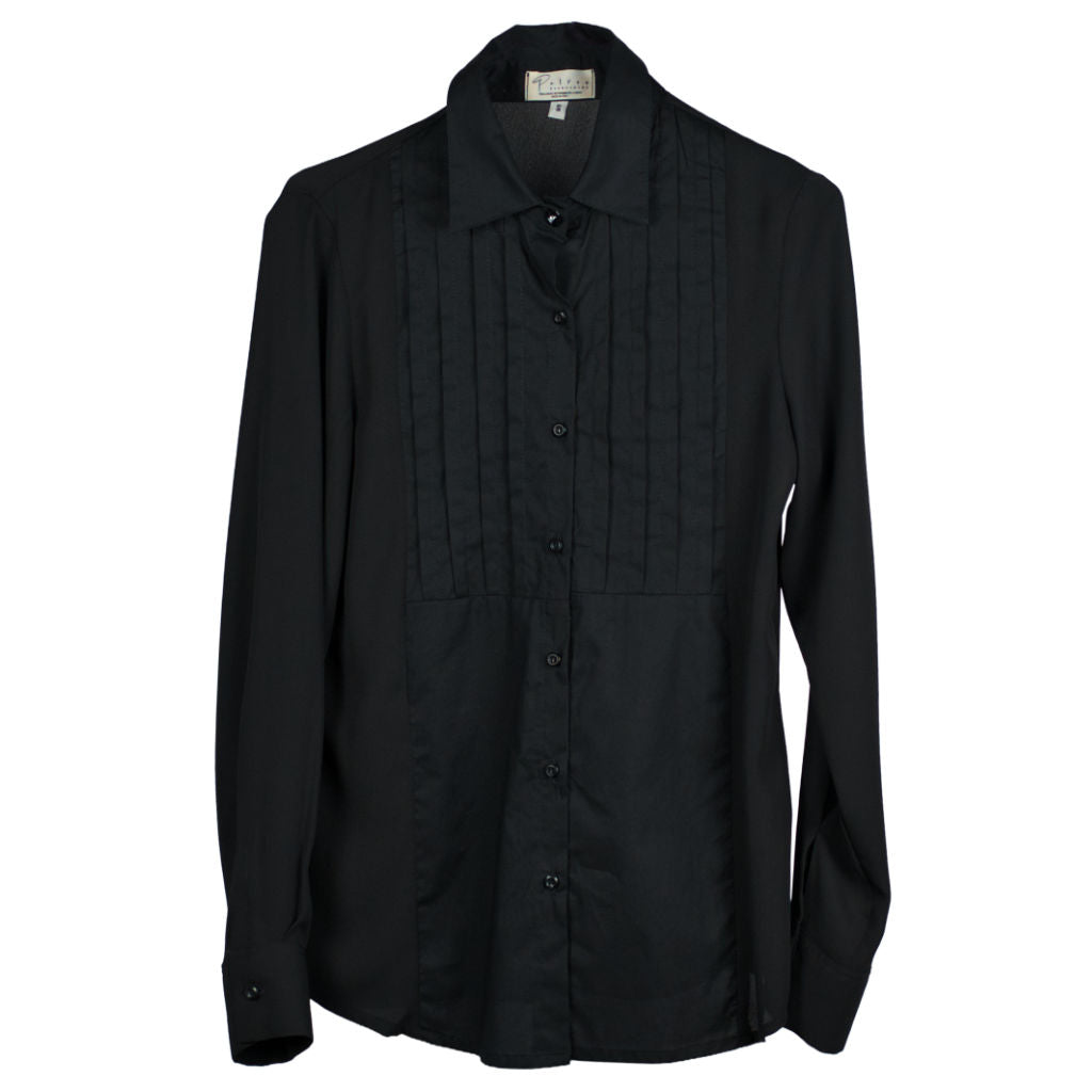 Camicia Donna Nera con Pannello Plissettato