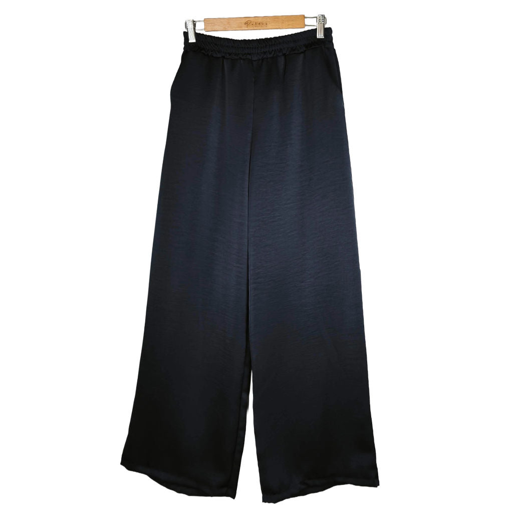 Pantalone Donna Palazzo in Satin Blu Navy