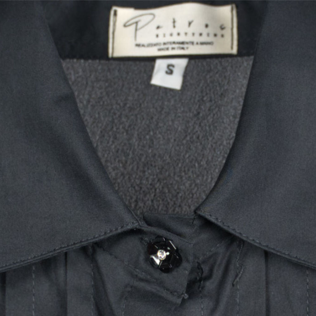 Camicia Donna Nera con Pannello Plissettato