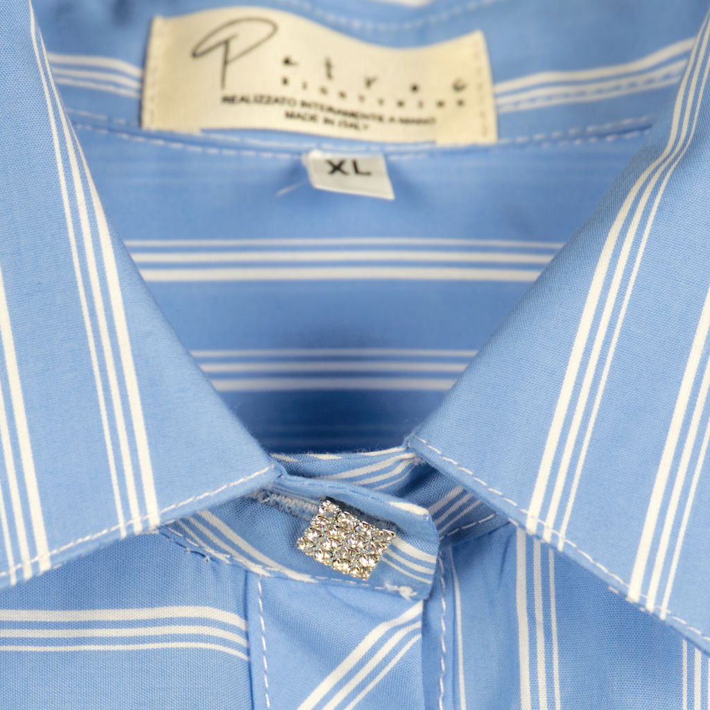 Camicia Donna Azzurra Oversize a Righe con Taschino