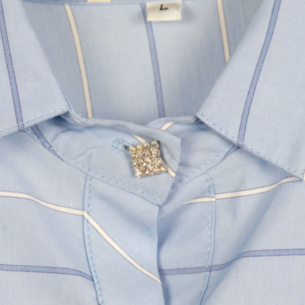 Camicia Donna Lunga Azzurra a Righe Patchwork