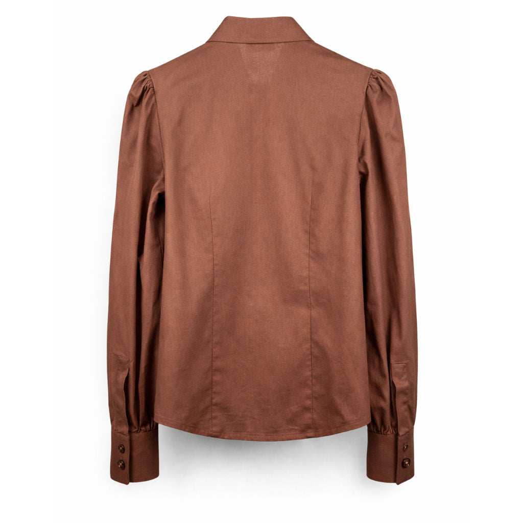 Camicia Donna Cioccolato con Rouches e Bottoni Gioiello