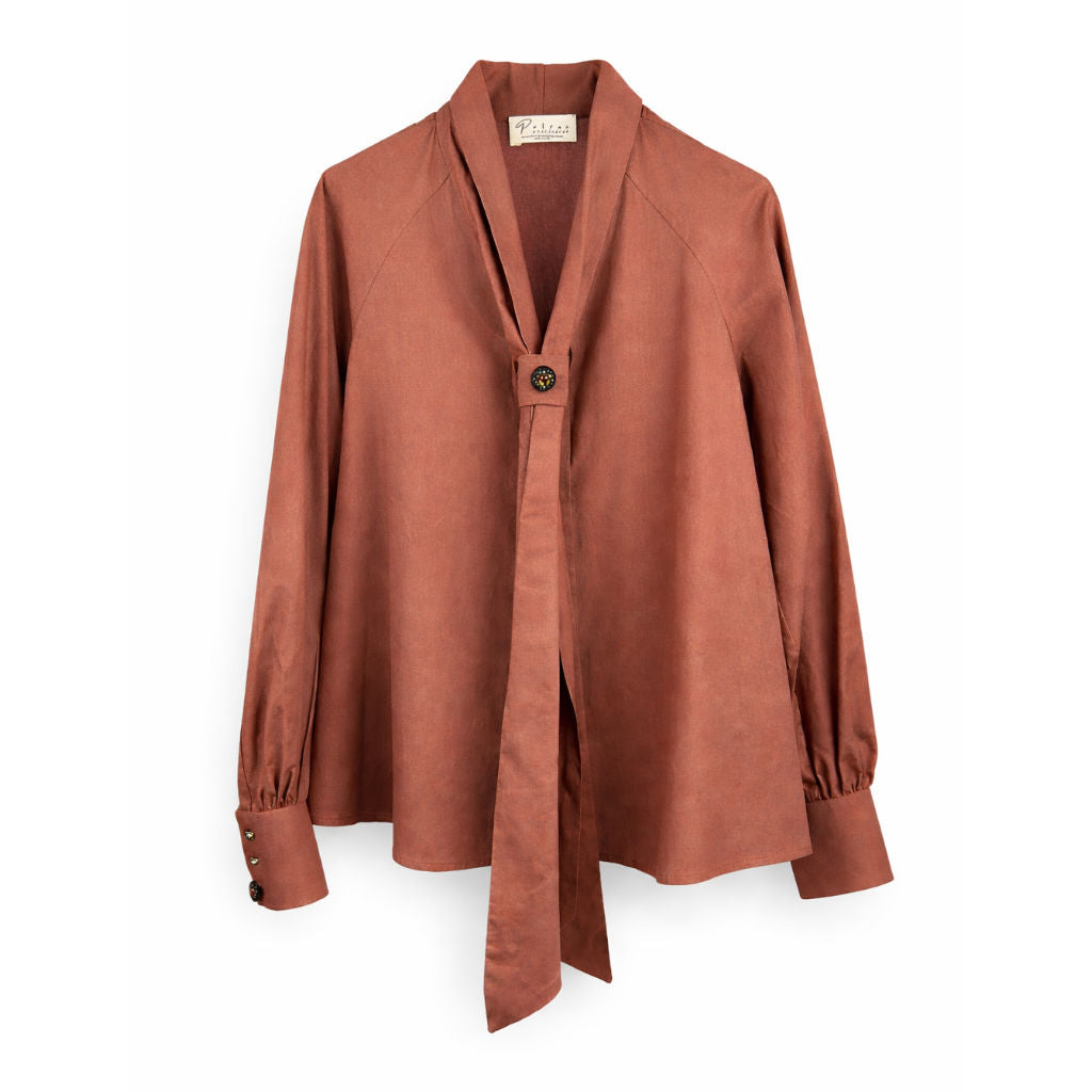 Camicia Donna Terracotta con Cravatta e Bottone Gioiello