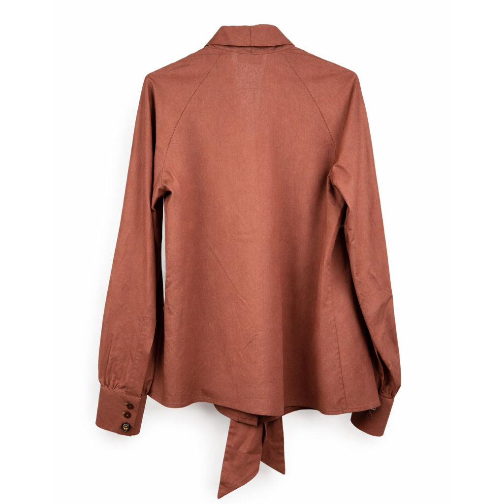 Camicia Donna Terracotta con Cravatta e Bottone Gioiello