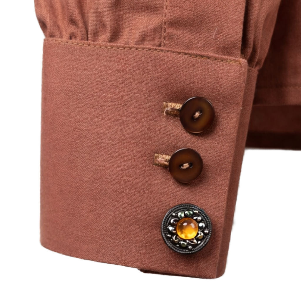 Camicia Donna Terracotta con Cravatta e Bottone Gioiello