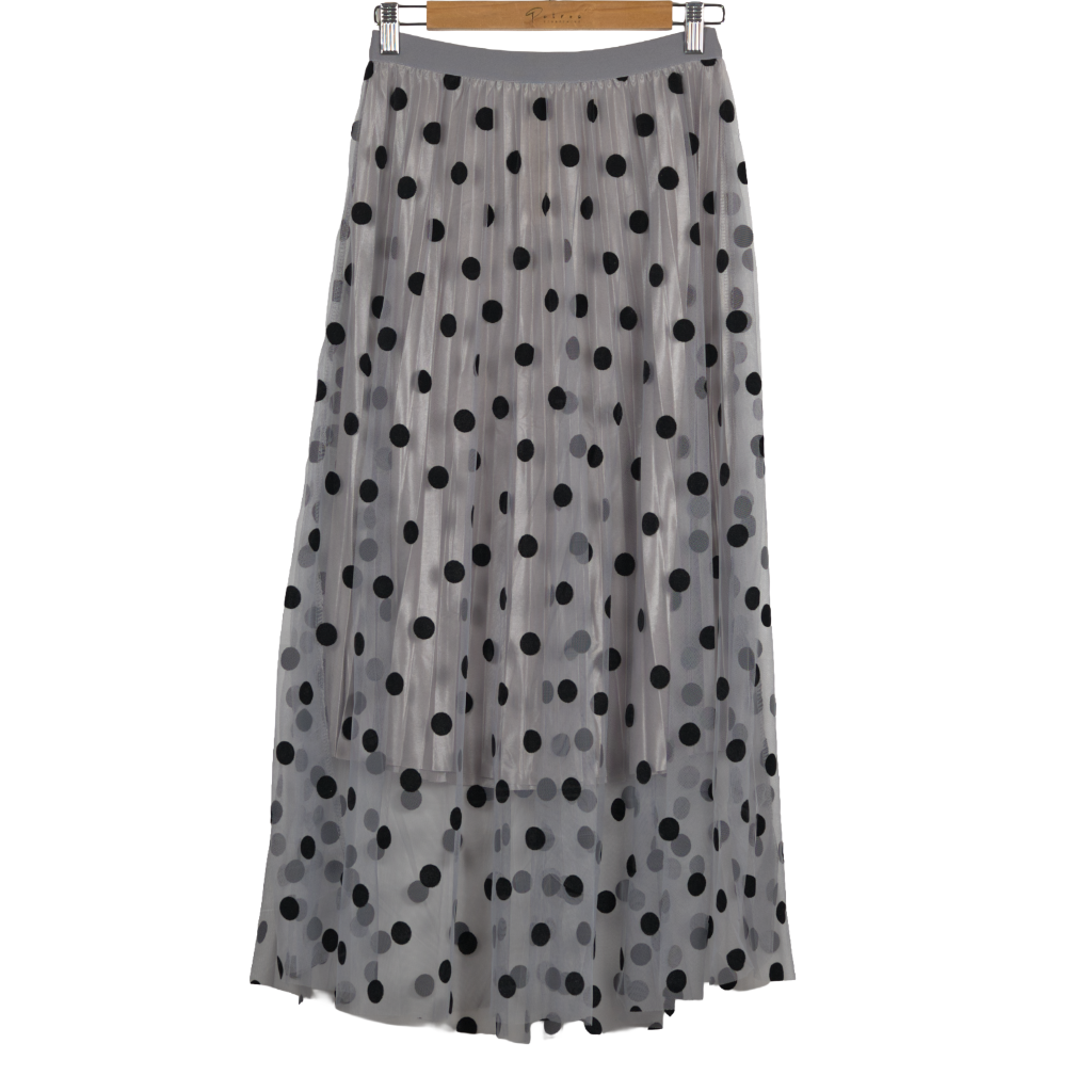 Gonna Donna Lunga in Tulle a Pois Grigio