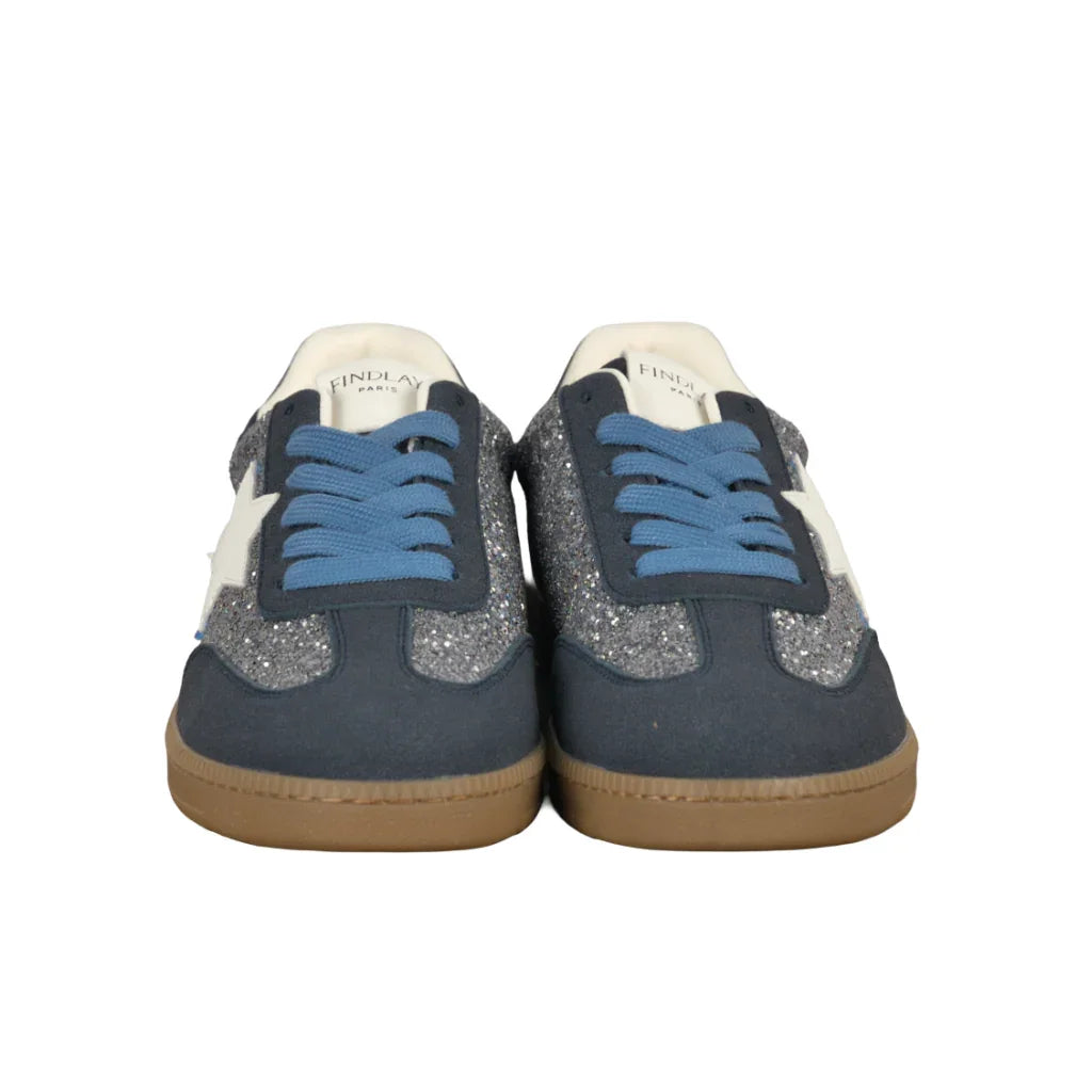Sneakers Donna Blu con Glitter Argento e Stella