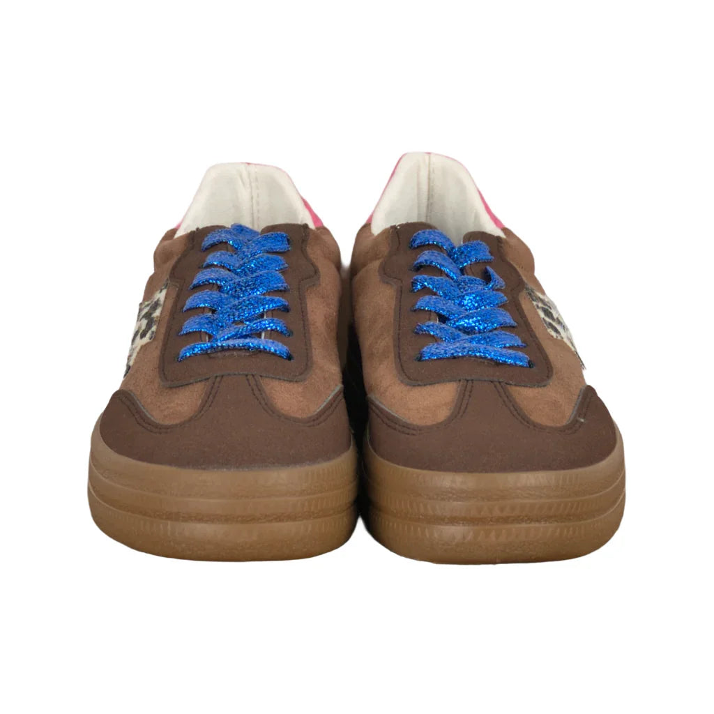 Sneakers Donna in Suede Marrone con Stella Animalier