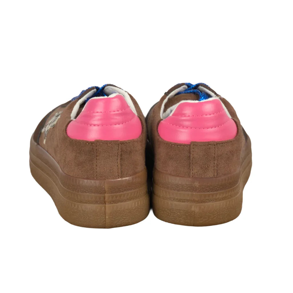 Sneakers Donna in Suede Marrone con Stella Animalier