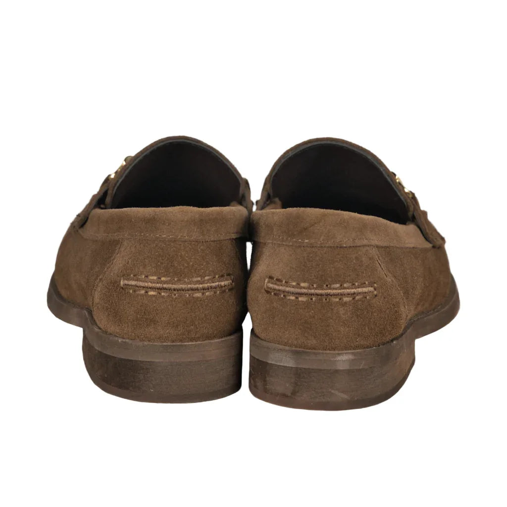 Mocassini Donna in Suede Marrone con Fibbia Oro