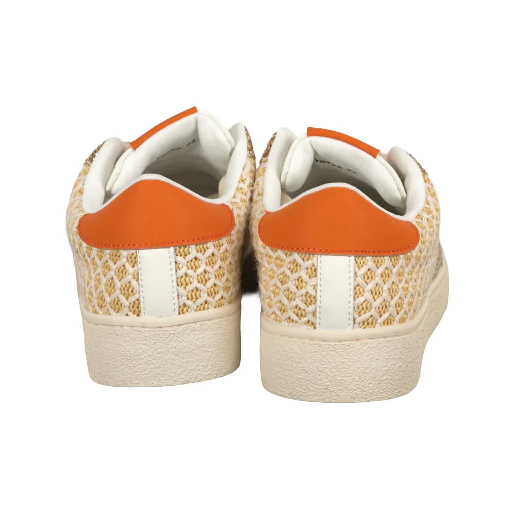 Sneakers Donna Sabbia con Glitter Oro e Dettaglio Arancio