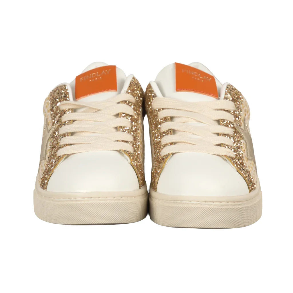 Sneakers Donna Sabbia con Glitter Oro e Dettaglio Arancio
