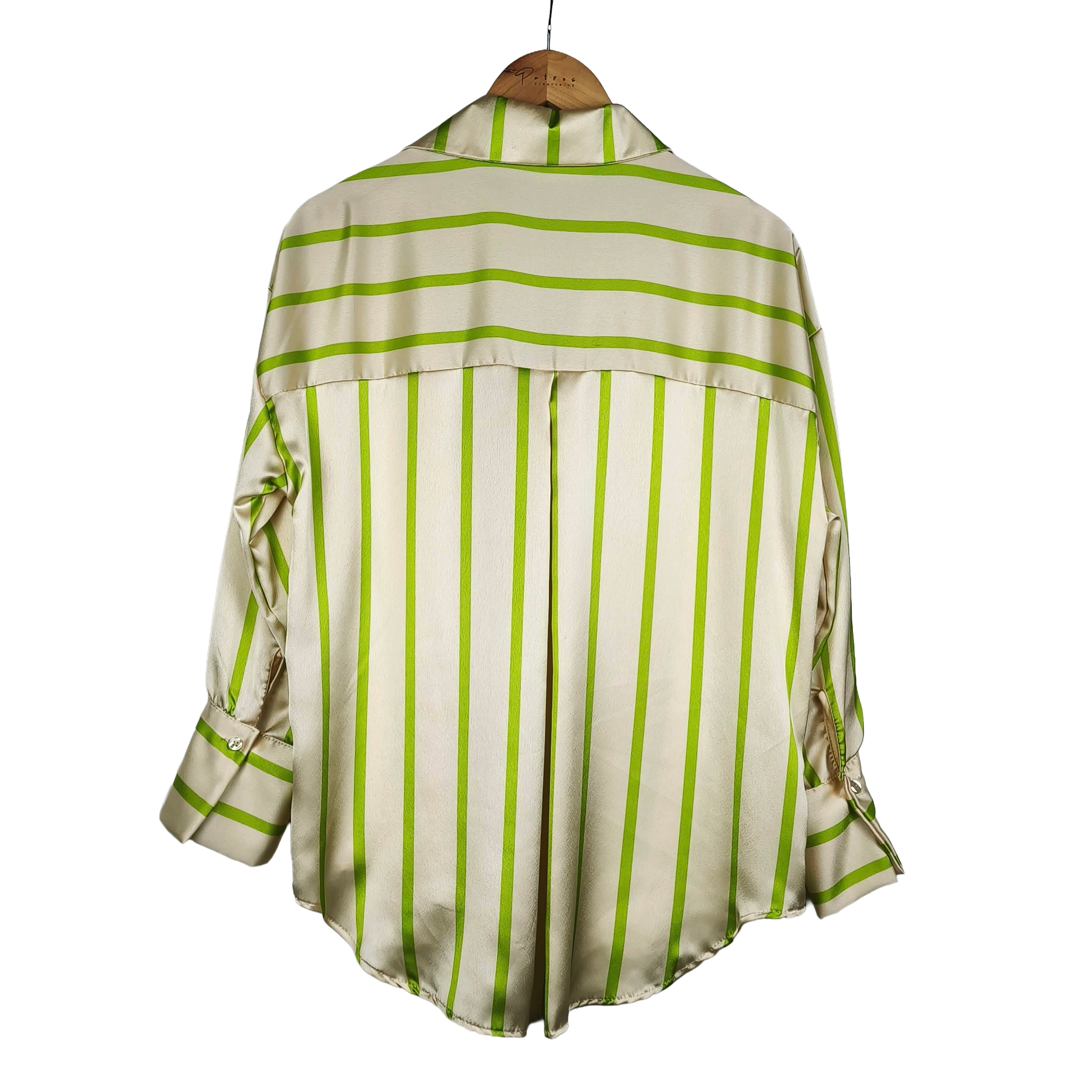 Camicia Donna in Satin Avorio a Righe Verdi