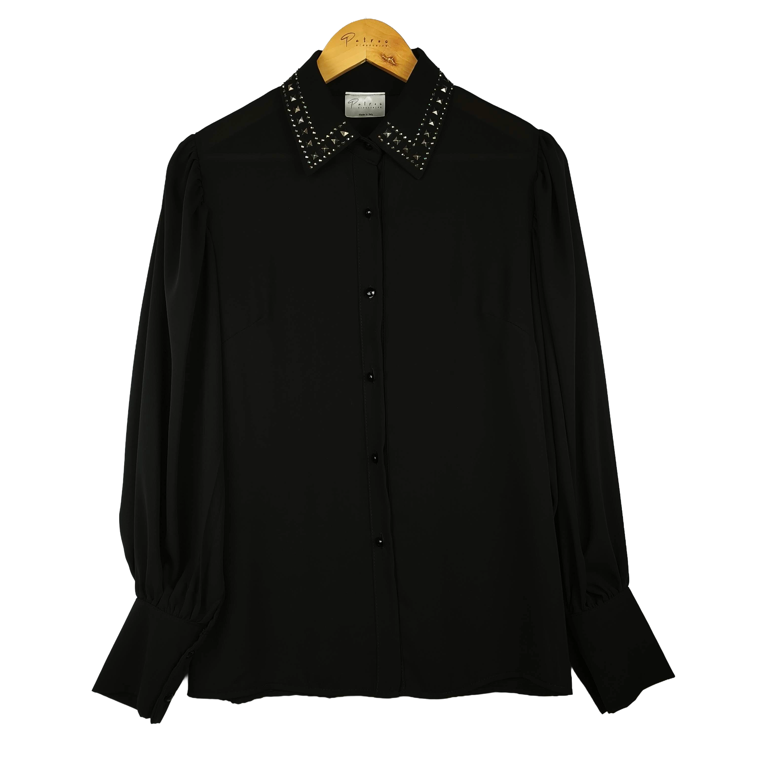 Camicia Donna in Georgette Nero con Borchie sul Colletto