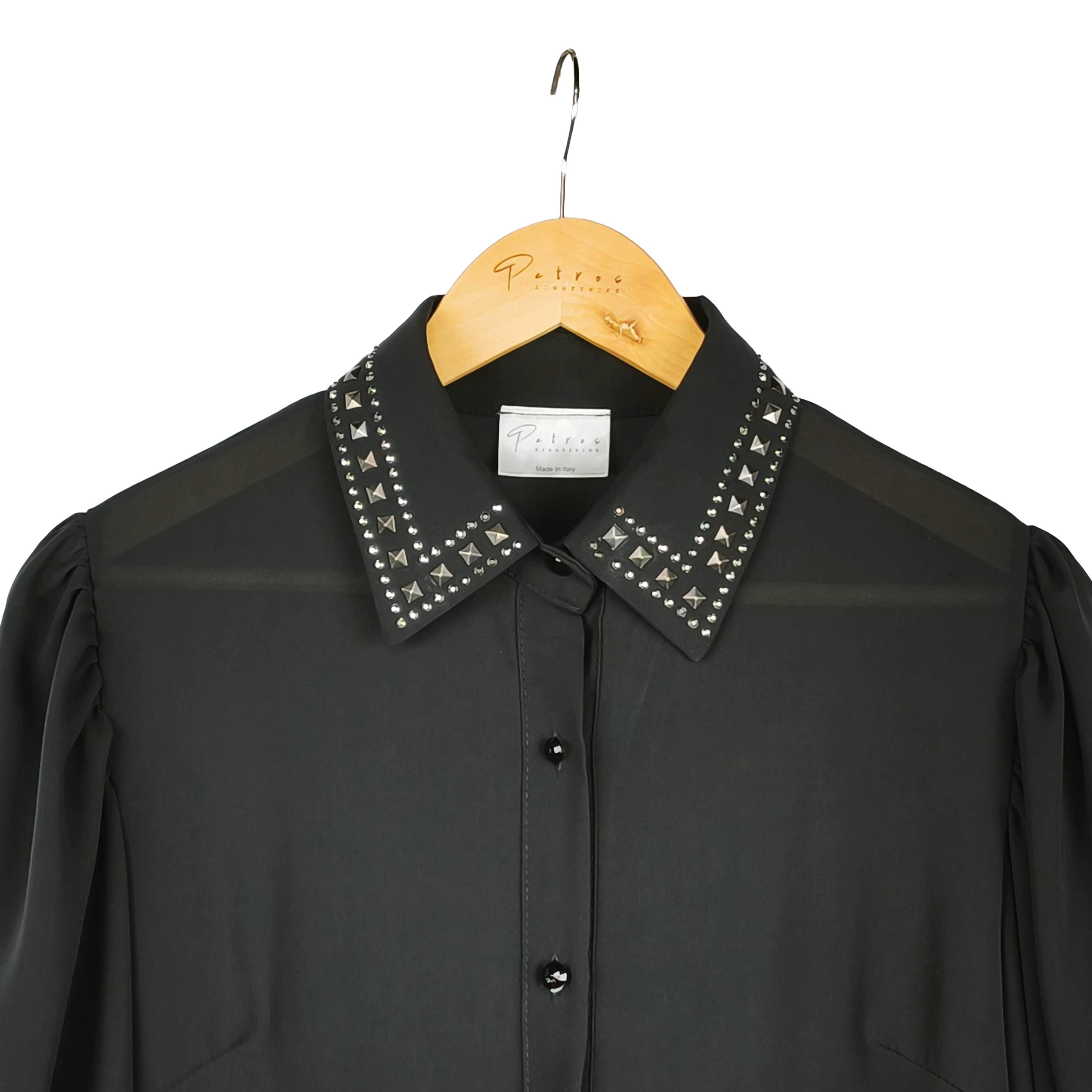 Camicia Donna in Georgette Nero con Borchie sul Colletto