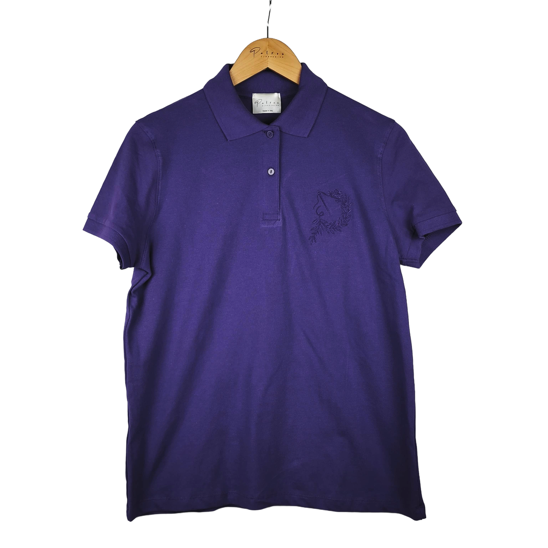 Polo Viola Manica Corta con Dettaglio Ricamato