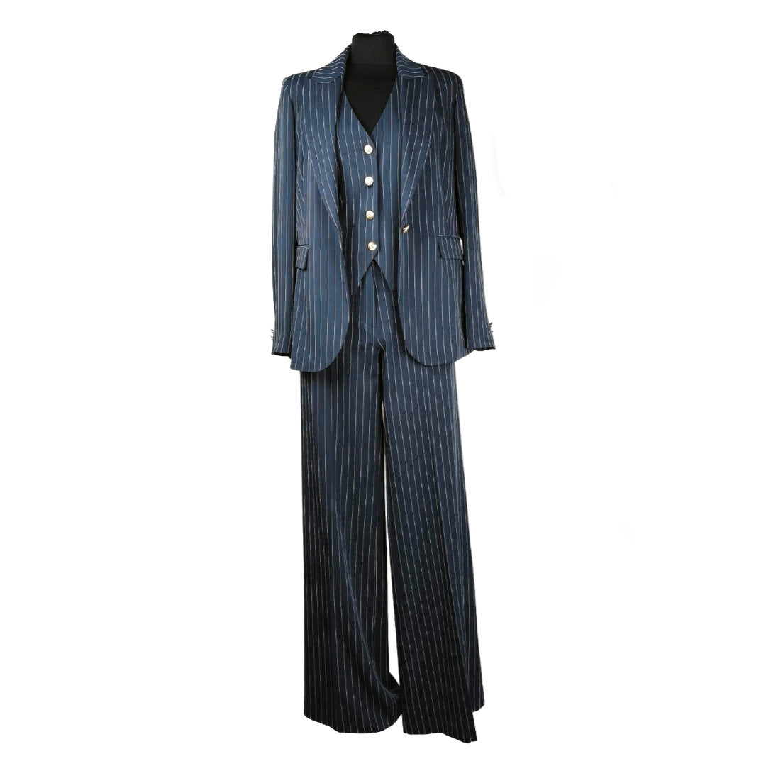 Completo Tailleur Tre Pezzi Gessato Blu