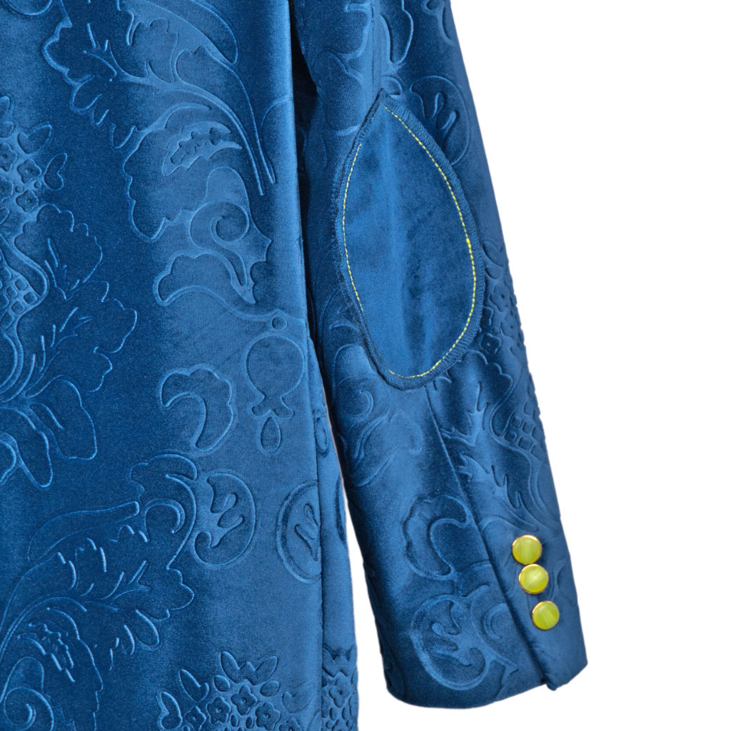 Giacca Donna Damascato Blu Reale con Bottoni a Contrasto