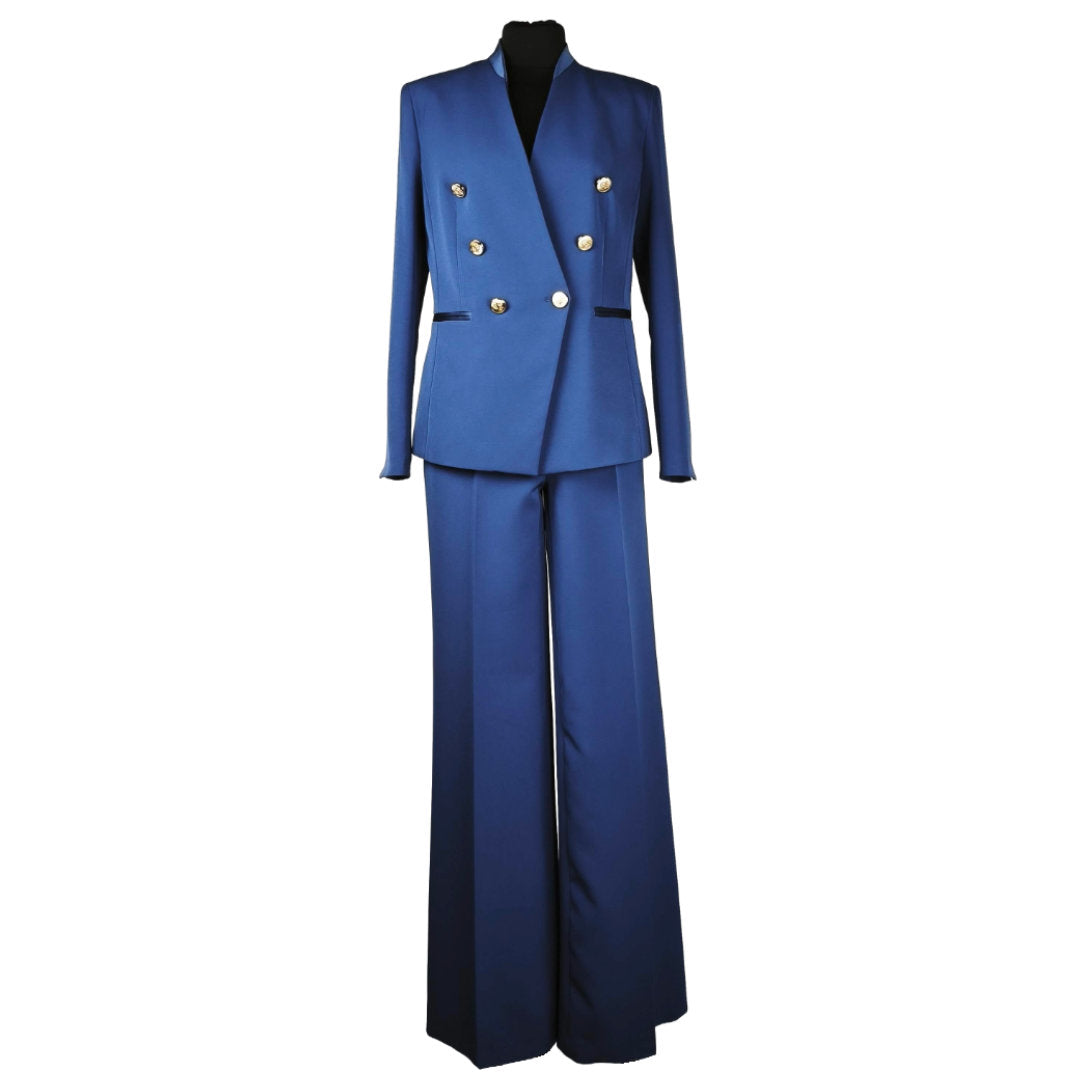 Completo Giacca e Pantaloni Collo Coreana Blu