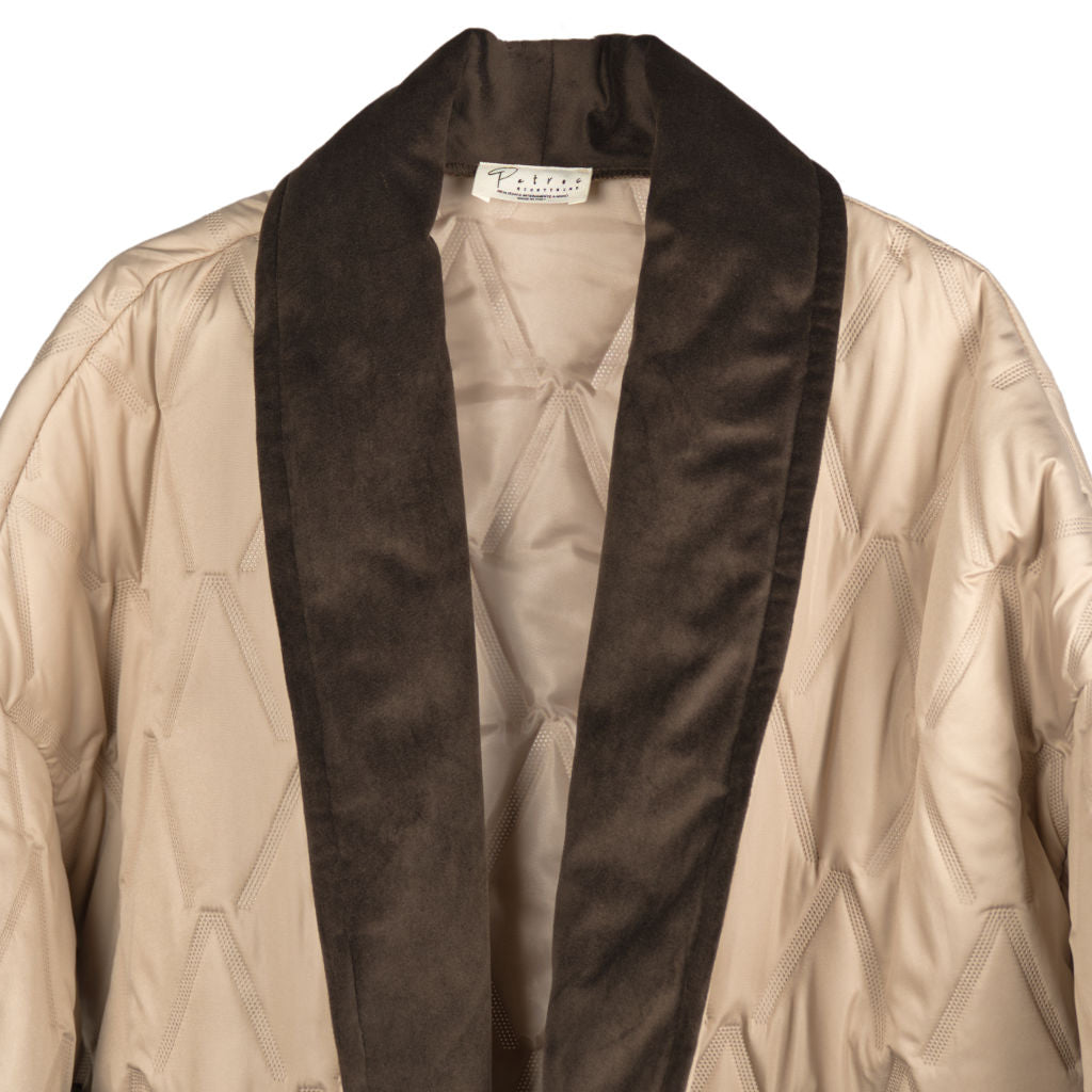 Giacca Donna Piumino Trapuntata Beige con Rever a Contrasto