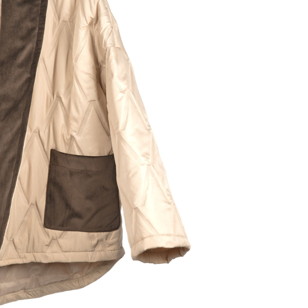 Giacca Donna Piumino Trapuntata Beige con Rever a Contrasto