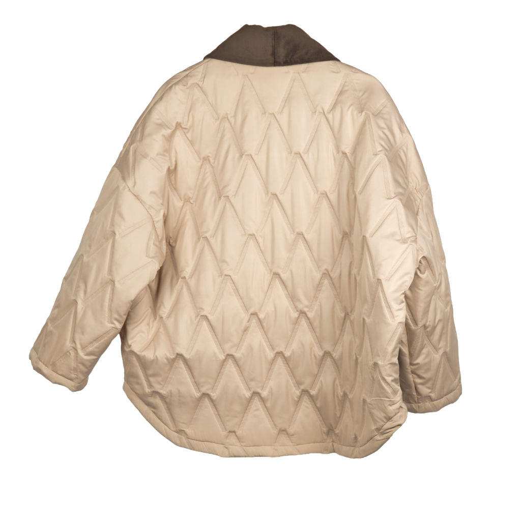 Giacca Donna Piumino Trapuntata Beige con Rever a Contrasto