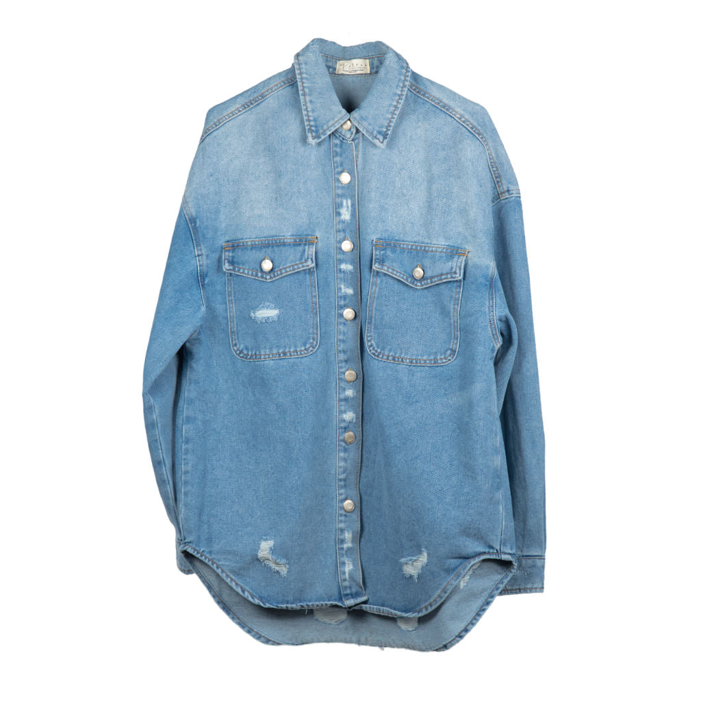 Giacca Donna Denim Lavato con Dettagli Destroy