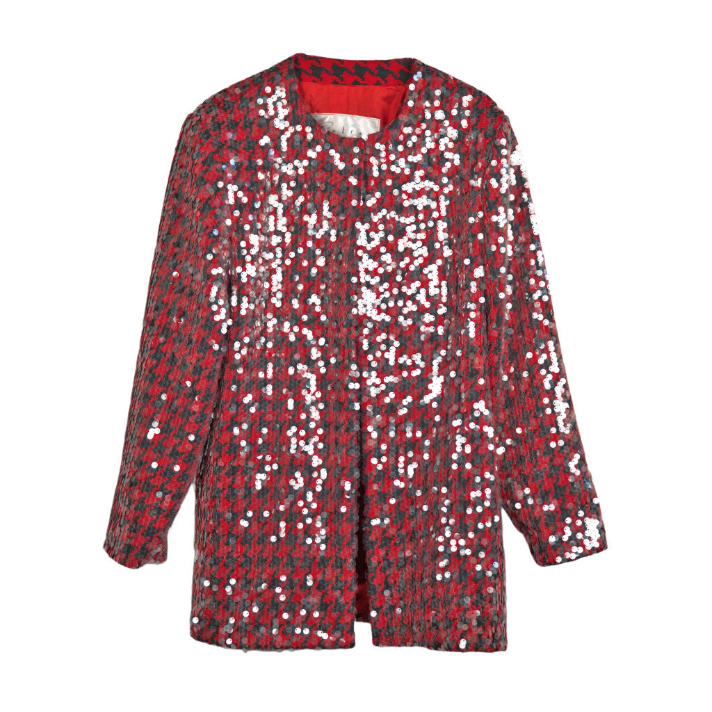 Giacca Donna Rosso Nero con Paillettes Argentate
