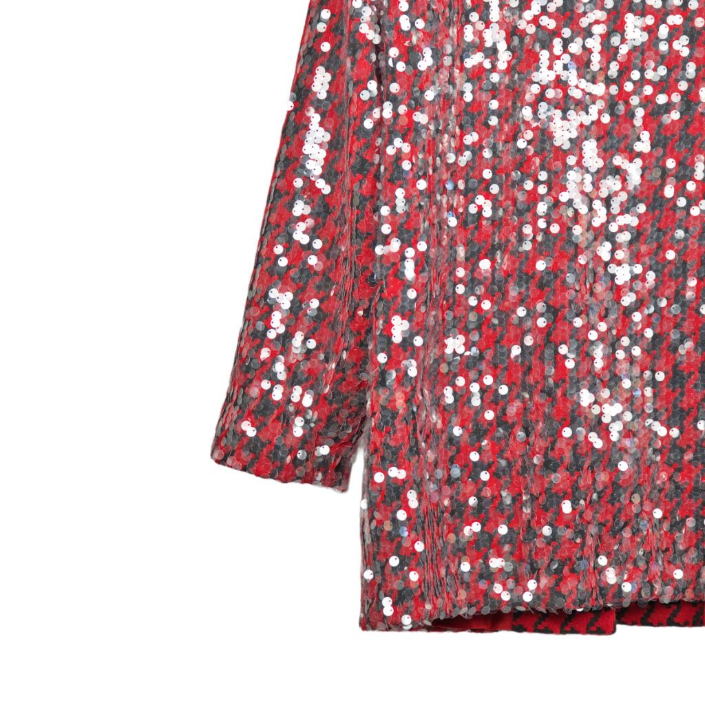 Giacca Donna Rosso Nero con Paillettes Argentate