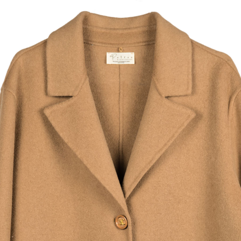 Cappotto Donna Cammello in Lana con Bottoni Dorati