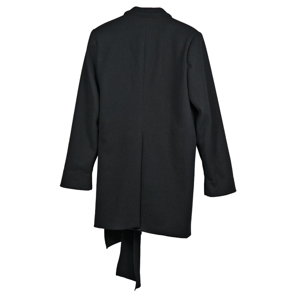 Cappotto Donna Nero Sartoriale in Lana con Cintura Laterale