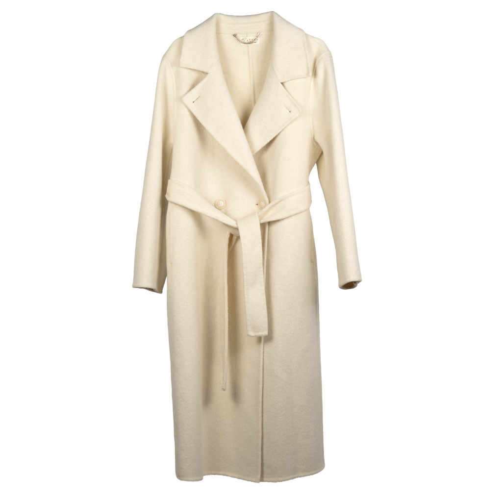 Cappotto Donna Bianco con Cintura e Revers Ampi