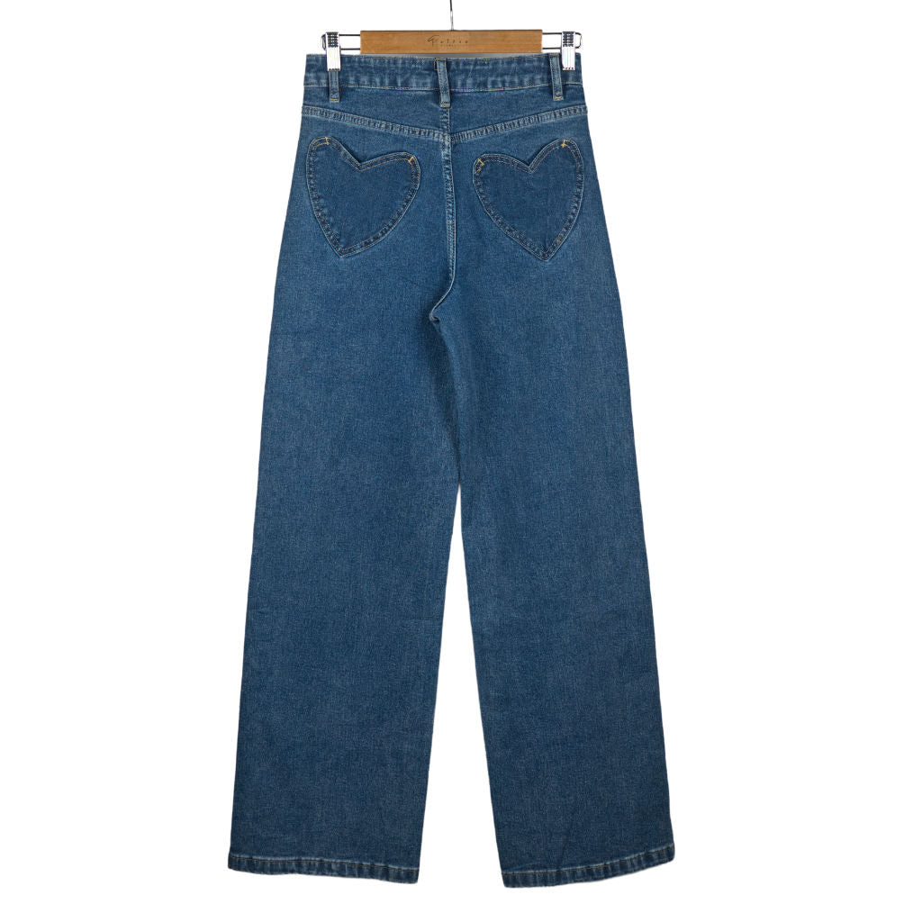 Jeans Donna Wide Leg Tasche Cuore