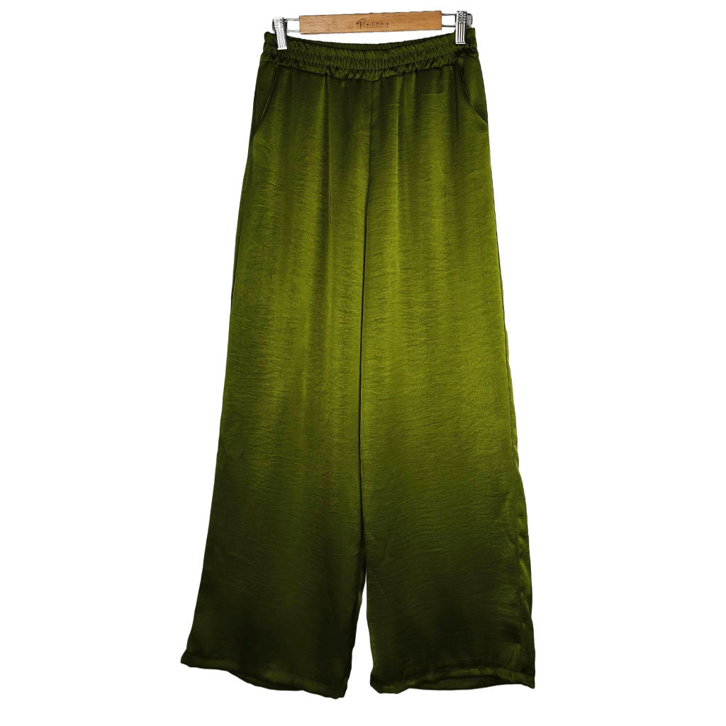 Pantalone Donna Palazzo in Satin Verde