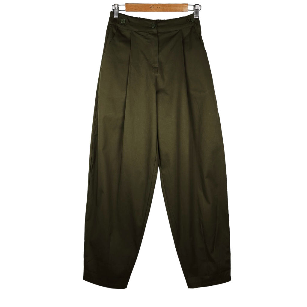 Pantalone Donna in Cotone Verde Militare Balloon