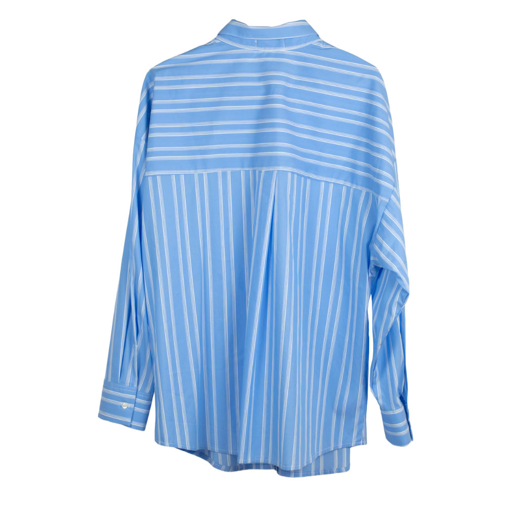 Camicia Donna Azzurra Oversize a Righe con Taschino