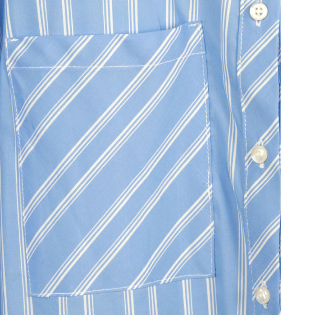 Camicia Donna Azzurra Oversize a Righe con Taschino