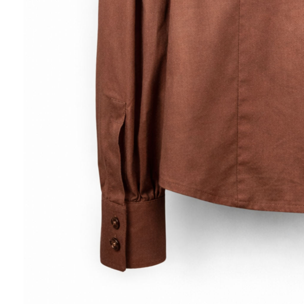 Camicia Donna Cioccolato con Rouches e Bottoni Gioiello