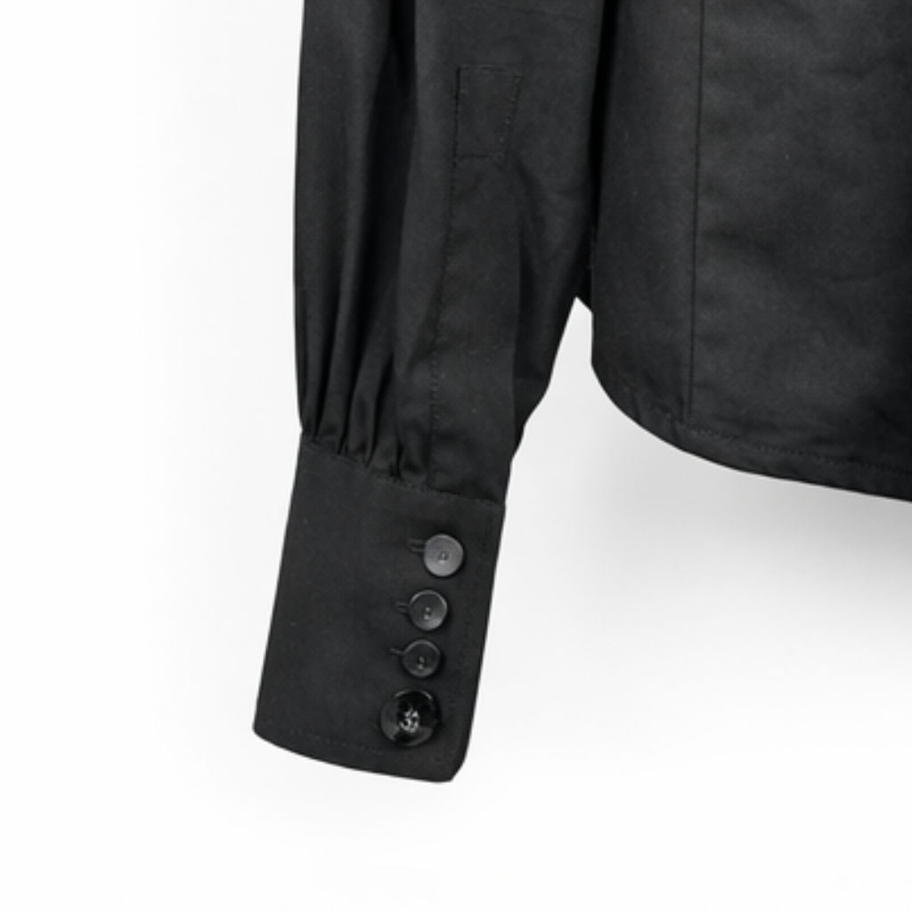 Camicia Donna Nera con Mantella e Bottone Gioiello